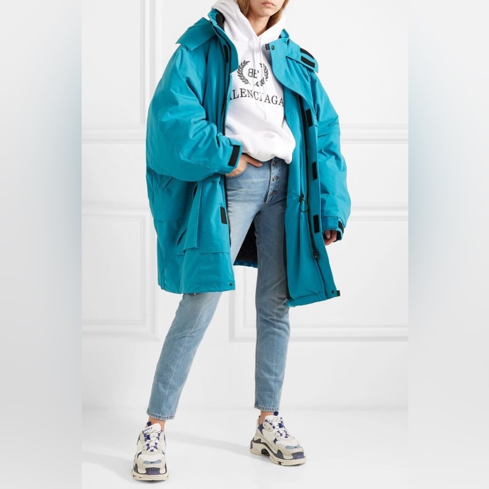 Balenciaga oversized blue parka coat